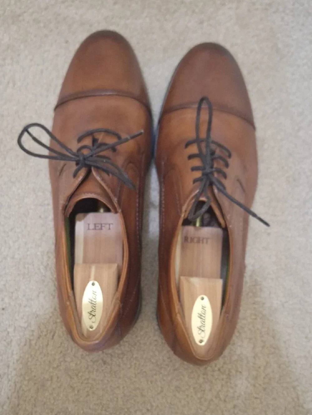Florsheim Men's Tan Brown Leather Cap-Toe Derby Shoes w/Stratton Cedar Shoe Tree